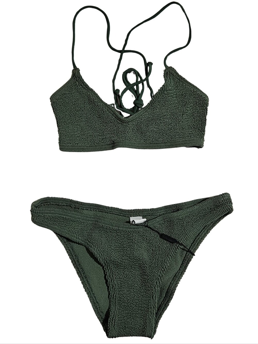 BOND-EYE Bikini Set Selena Crop & Sign Brief Khaki Green One Size NWT